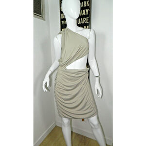 Zara Dress‎ Size XXL Beige Ruched Cut-Out Zipped Sleeveless